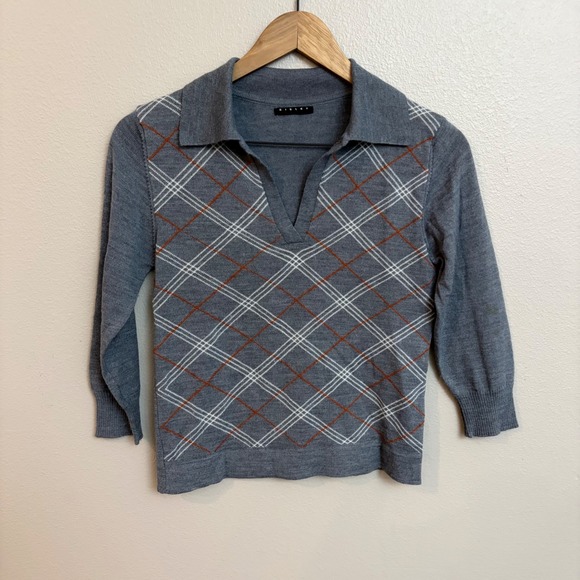 Sisley Sweaters - Sisley Sweater S Grey Argyle Wool Blend Preppy V-Neck Italy
